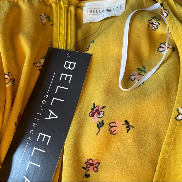 Bella Ella Golden Horizon Mustard Floral Maxi Dress Size Small Belted Long (NWT) - Picture 8 of 9